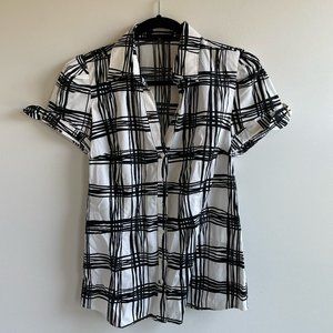 Express short sleeve button up shirt, black and white, size M